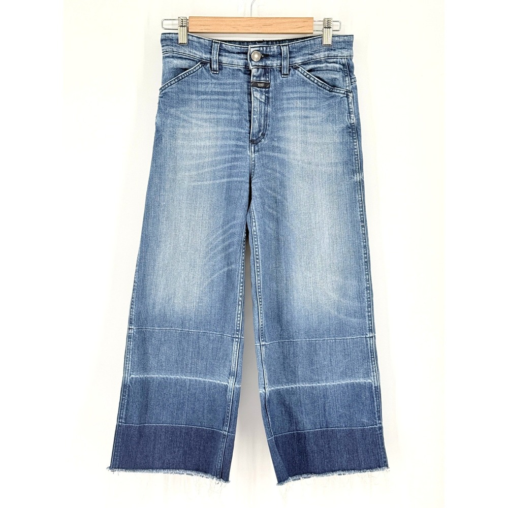 Closed Anthropologie Womens Wide Leg Cropped Jeans Colorblock Raw Hem 28 Boho